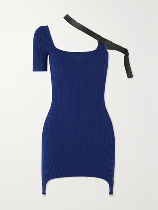 Courreges Asymmetric Faux Leather-trimmed Embroidered Ribbed